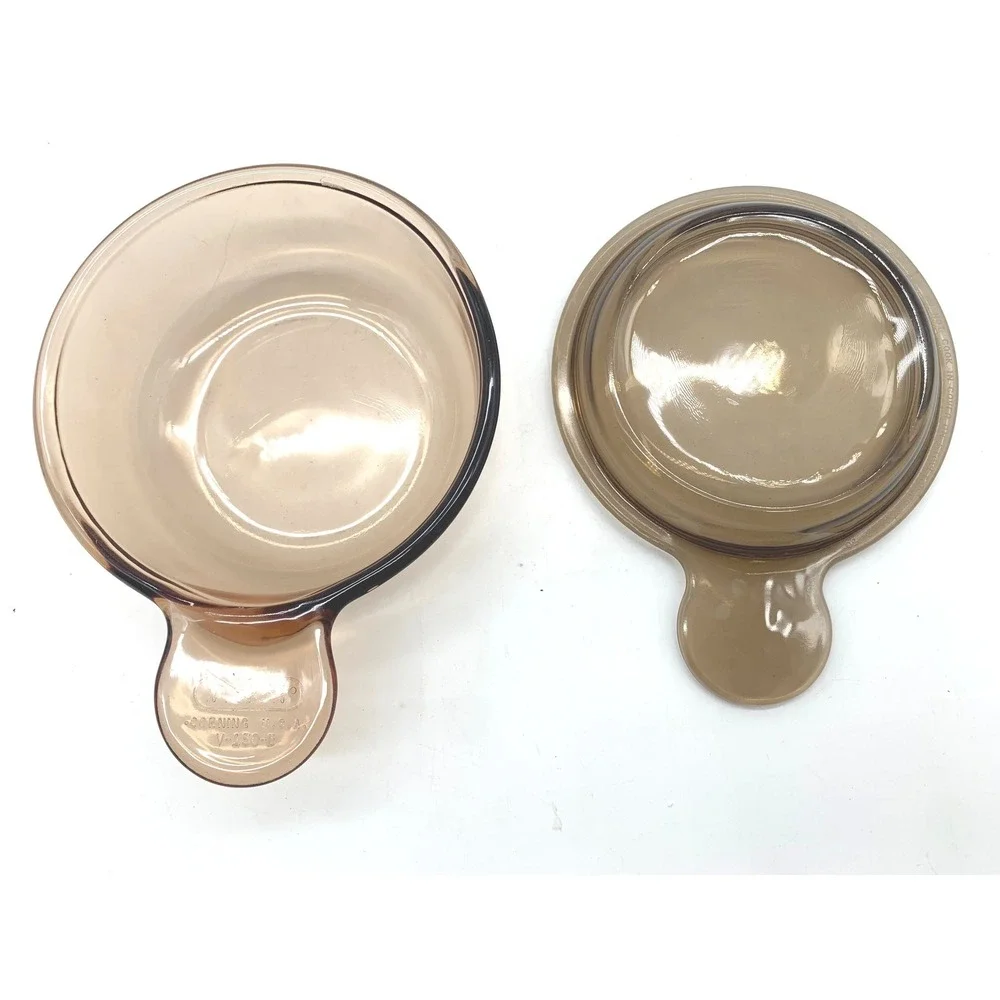 Vintage Corning Visions Amber Grab It Bowl 15oz V-150-B Pyrex Glass Lid P-150-C